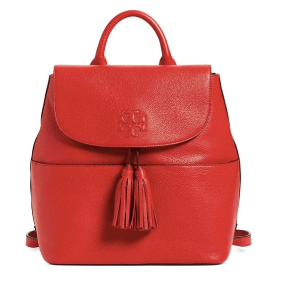 tory burch red leather backpack
